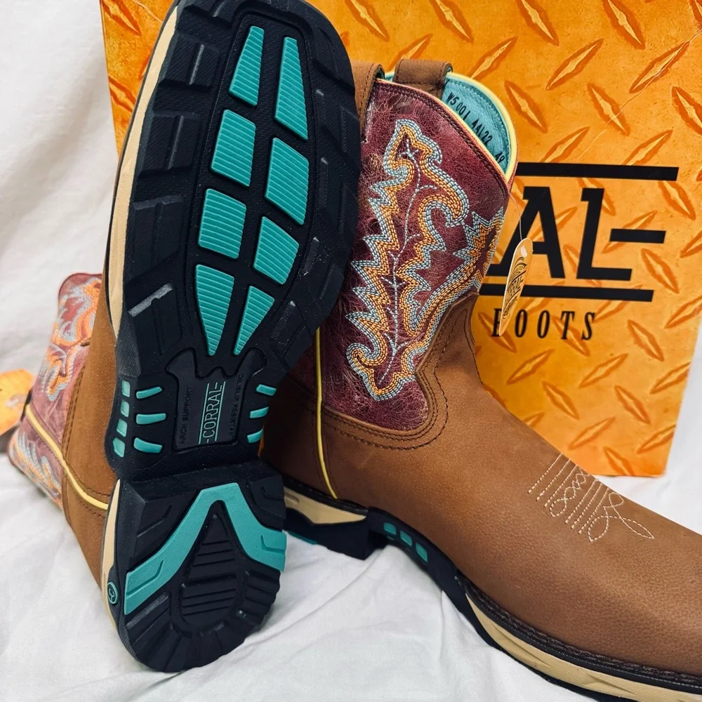 Women’s Corral Tan and Red Embroidered Boots Size 10 1/2 - Picture 5 of 6